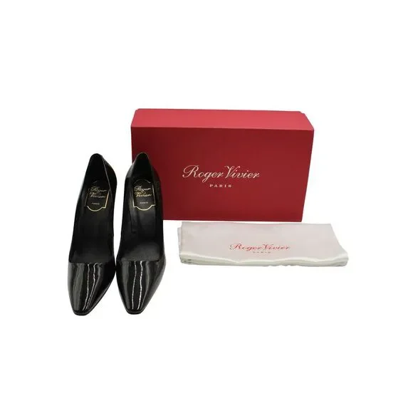 Roger Vivier Curved Heel Pumps in Black Patent Leather
